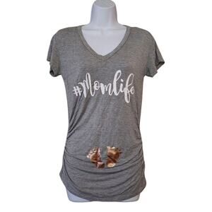 Jasmine Womens Maternity Tee Size S Gray Short Sleeve Ruched Sides #MomLife Top